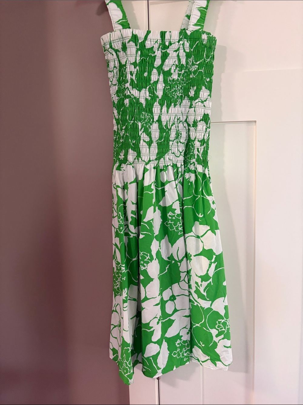 Rails Green and White Floral Smocked Midi Sundress